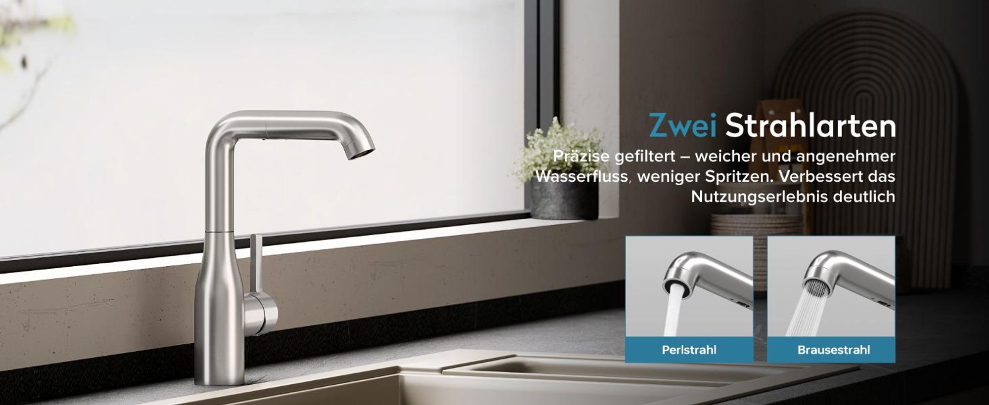 doporro Wasserhahn Küche Hochdruck, Einhebel-Mischbatterie, Spültischarmatur 360°Schwenkbar Küchenarmatur aus Edelstahl Gebürstet silber Turnix-04