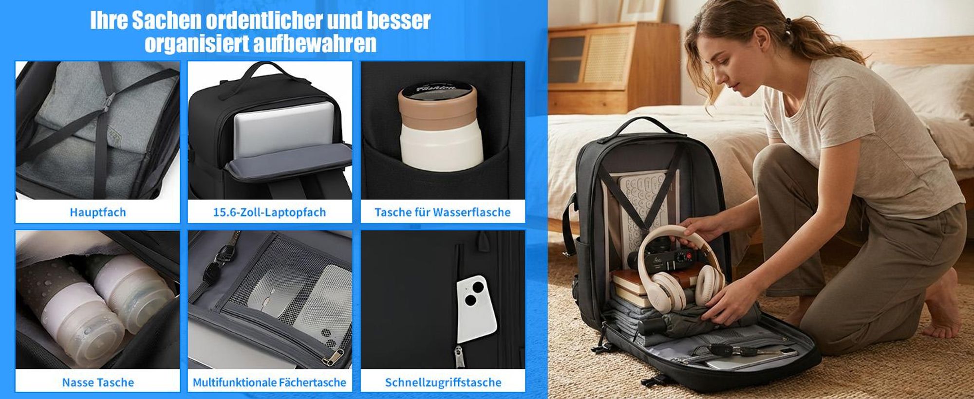 Rucksack, Laptoprucksack, 24L Große Schulrucksack, Handgepäck Rucksack für 15,6 zoll Laptop, für Arbeit Reisen