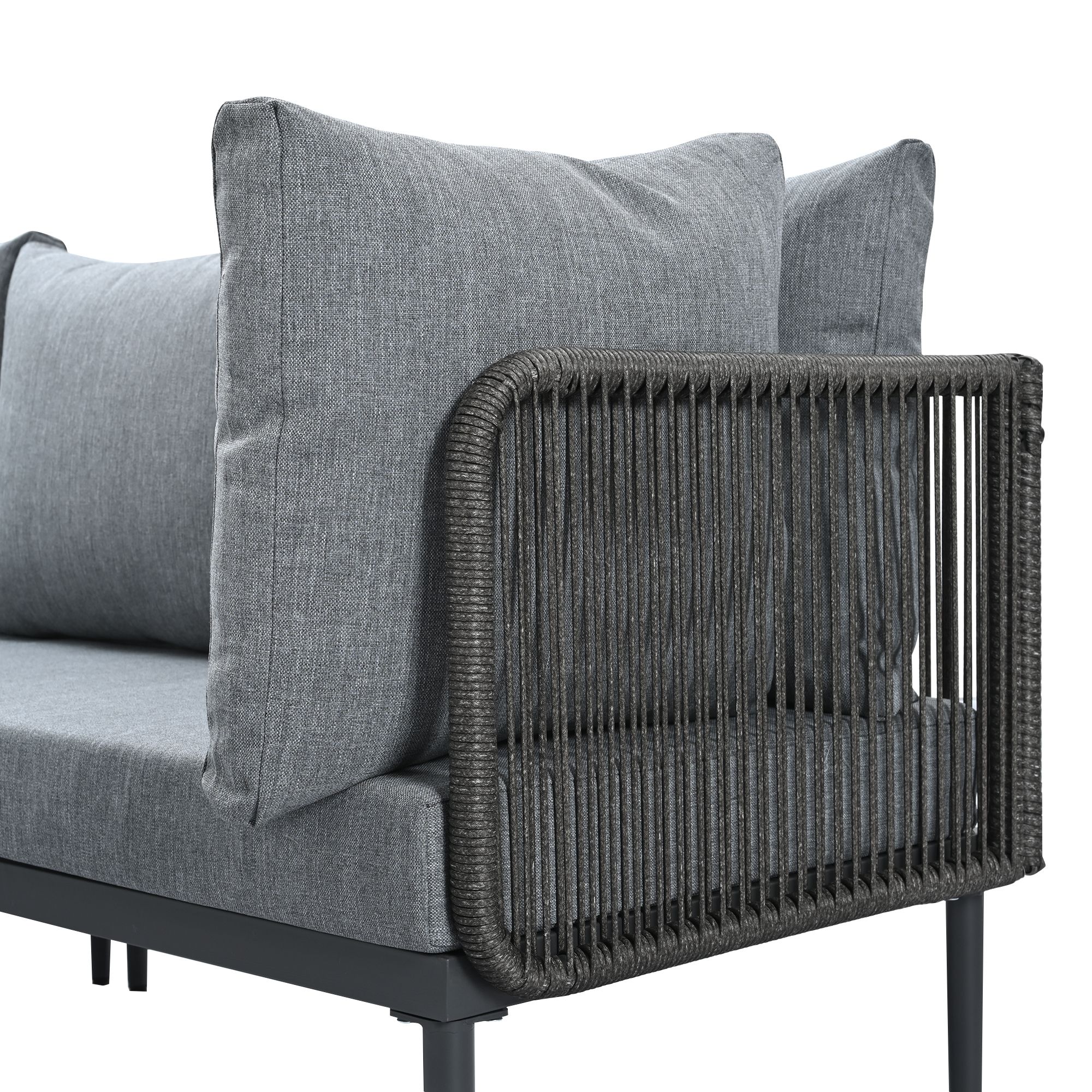 Parrot Uncle Garten-Essgruppe grau, Ecksofa & Esstisch Set aus verzinktem Stahl & Kunststoff-Holz, wetterfest für Terrasse & Garten