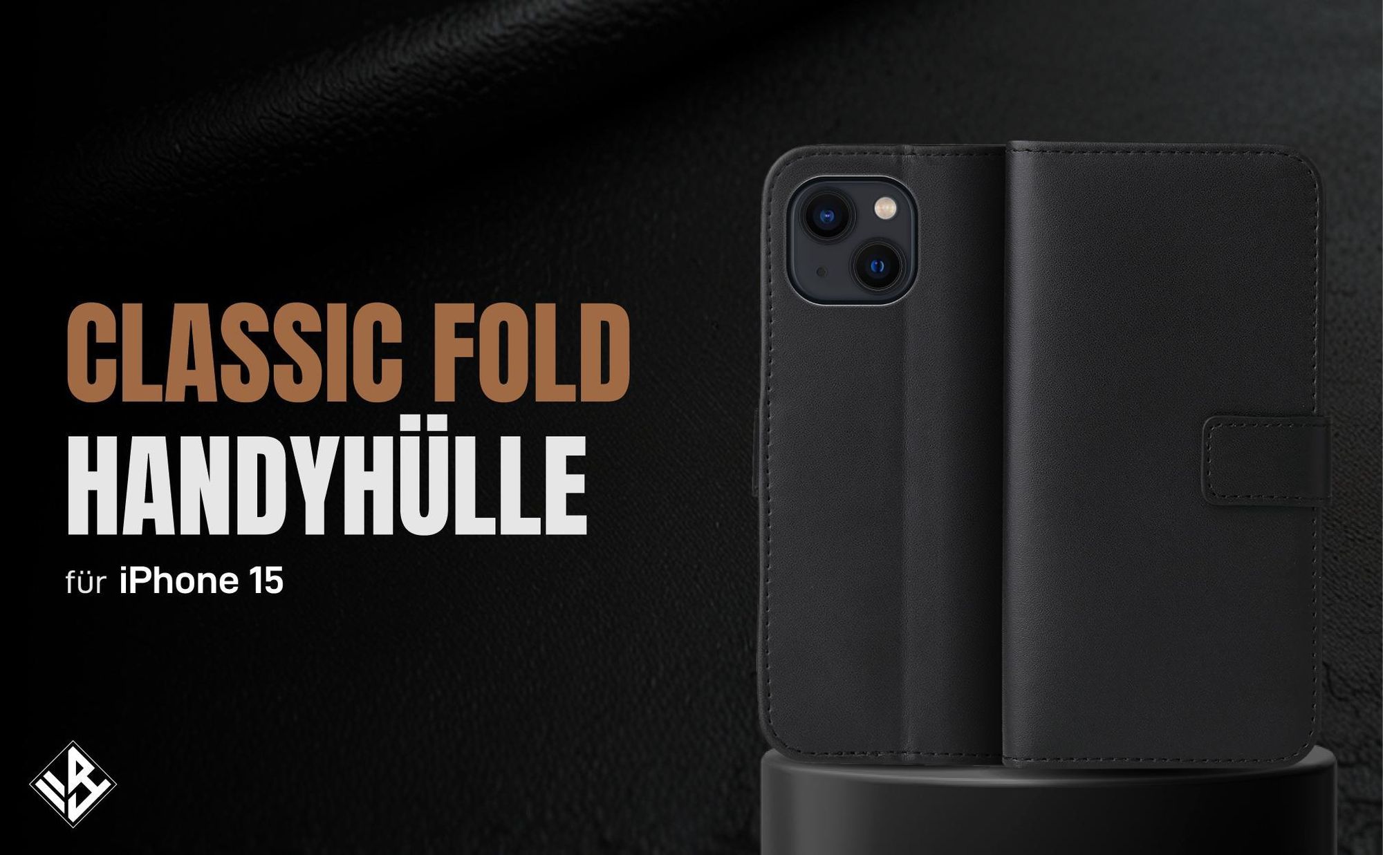 Schwarze Klapphülle für Apple iPhone 15 mit Wallet-Funktion