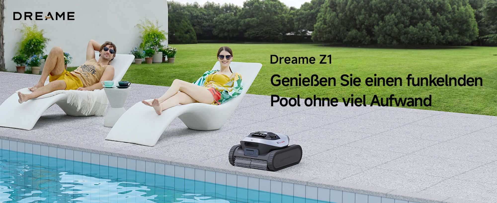 DREAME Poolroboter Z1, Hightech-Poolerkennung & Pfadplanung, hohe Saugleistung, Poolboden, Wand- & Wasserstandslinienreinigung, für Pools bis 180 ㎡