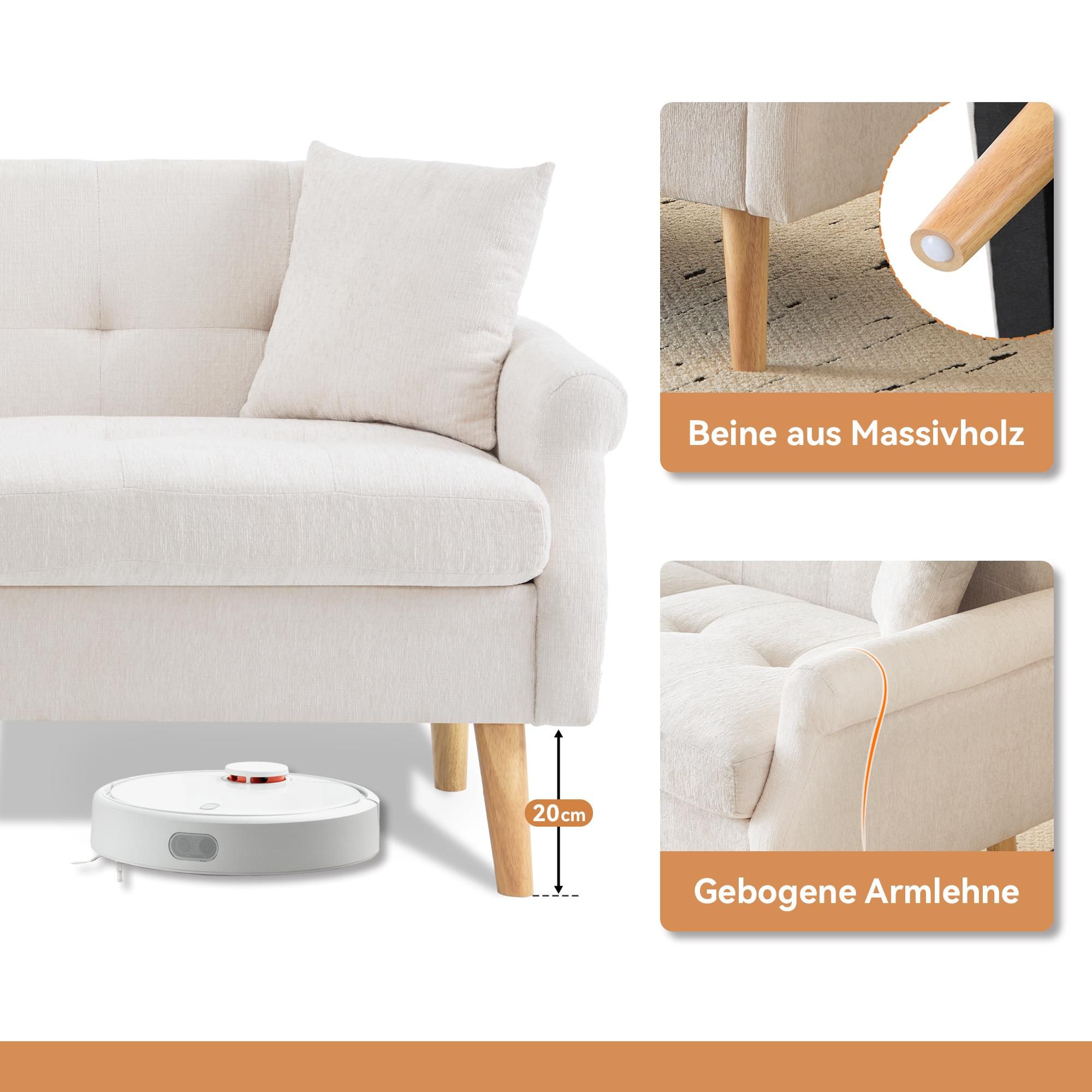 Merax 2-Sitzer Doppelsofa mit dicken Kissen, Holzbeinen und Armlehne, 162x74x77 cm, Polstersofa Sofa aus Chenille-Stoff für Wohnzimmer/Schlafzimmer