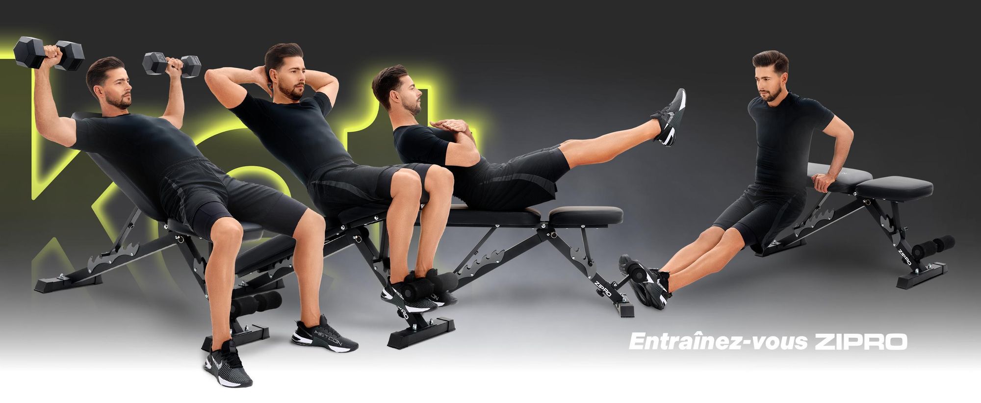 Banc de musculation pliable Zipro Profi Jacked – Banc inclinable et banc négatif réglables (7+3 niveaux) Rembourrage extra épais Banc d'entraînement résistant pour la maison
