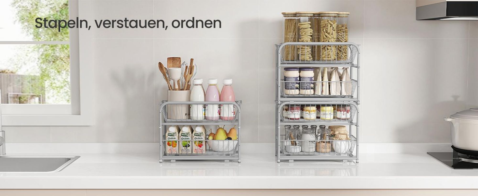 Küchenorganizer-Set, stapelbarer, Silber
