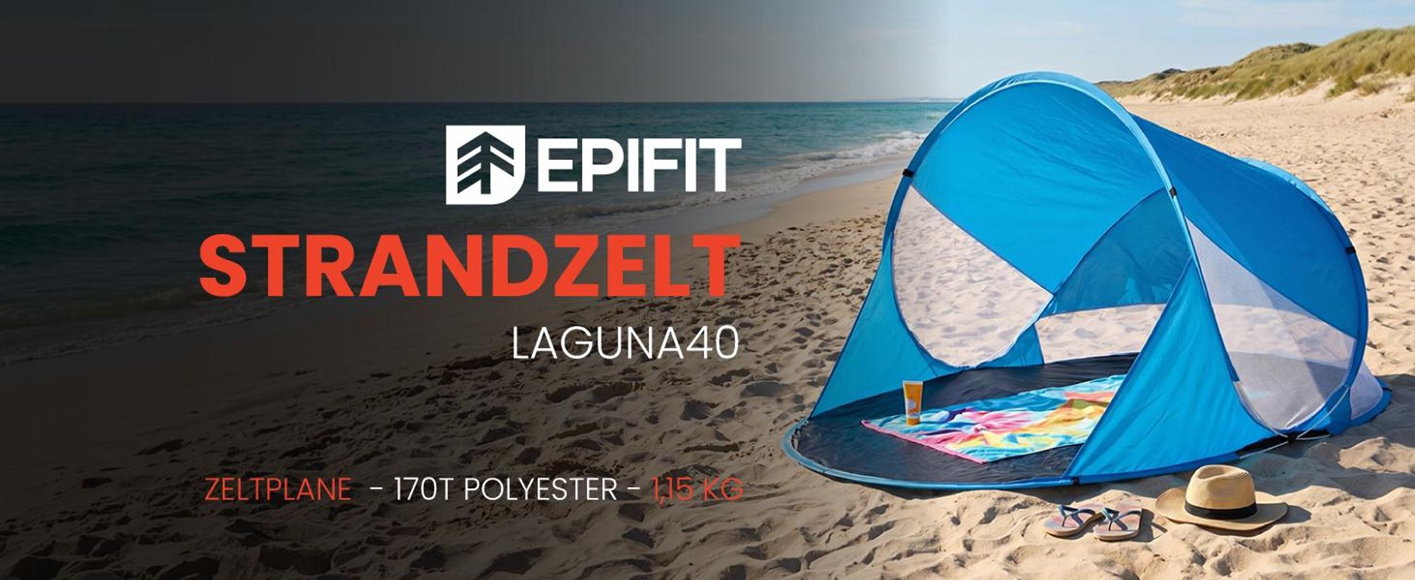 Strandzelt Strandmuschel mit UV Schutz Pop Up Epifit 190x120x90cm mit Tragetasche Blau