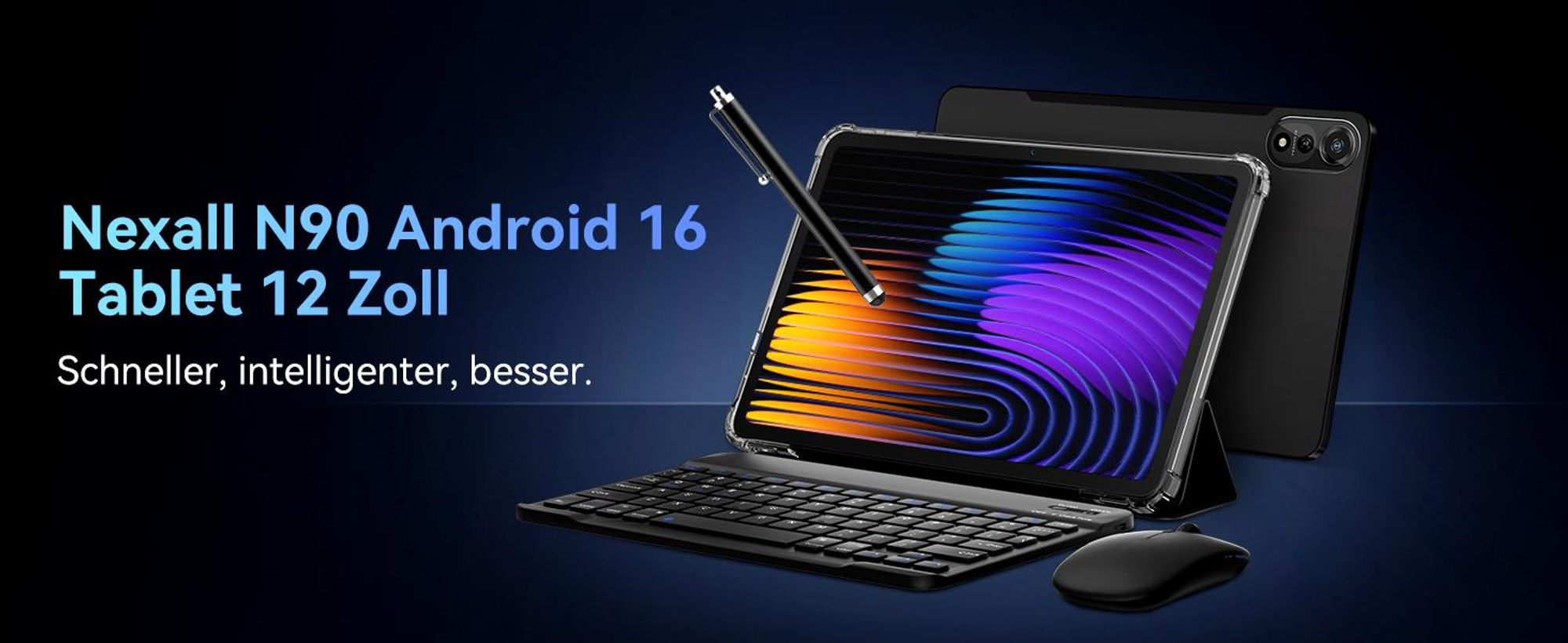 Nexall N90 Tablet Android16, 12" 120Hz FHD InCell, 24GB (8+16) RAM+128GB ROM (2TB TF), 5G WiFi/4G SIM, 9000mAh/18W, Gemini AI, mit Stift/Tastatur/Maus