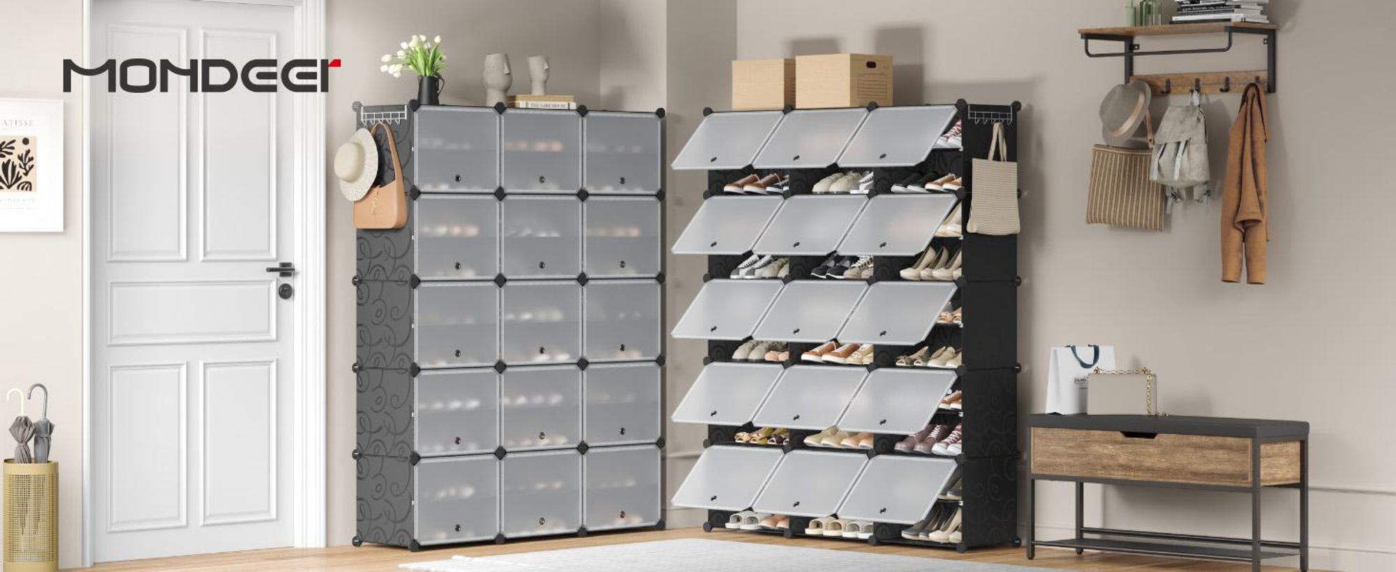 Mondeer Schuhregal Schuhschrank mit Tür, Staub- und Wasserabweisend, für 30-60 Paar Schuhe Schwarz
