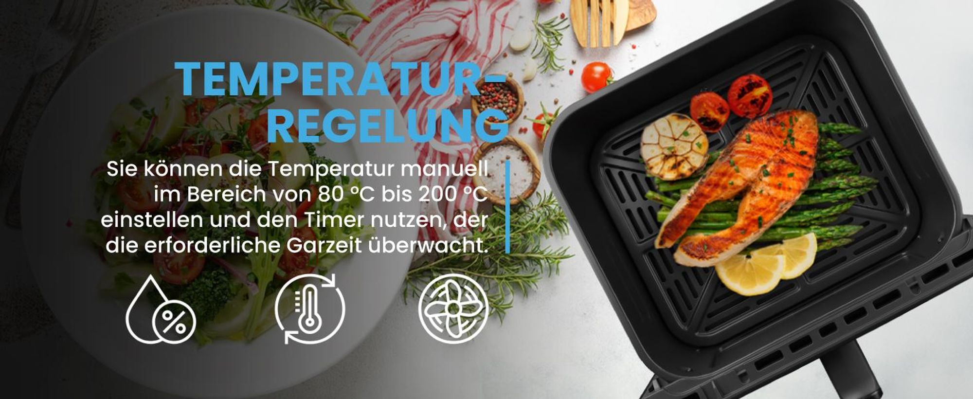 Fritteuse mit 10 Litern Fassungsvermögen, Sichtfenster und 12 Programmen in Schwarz