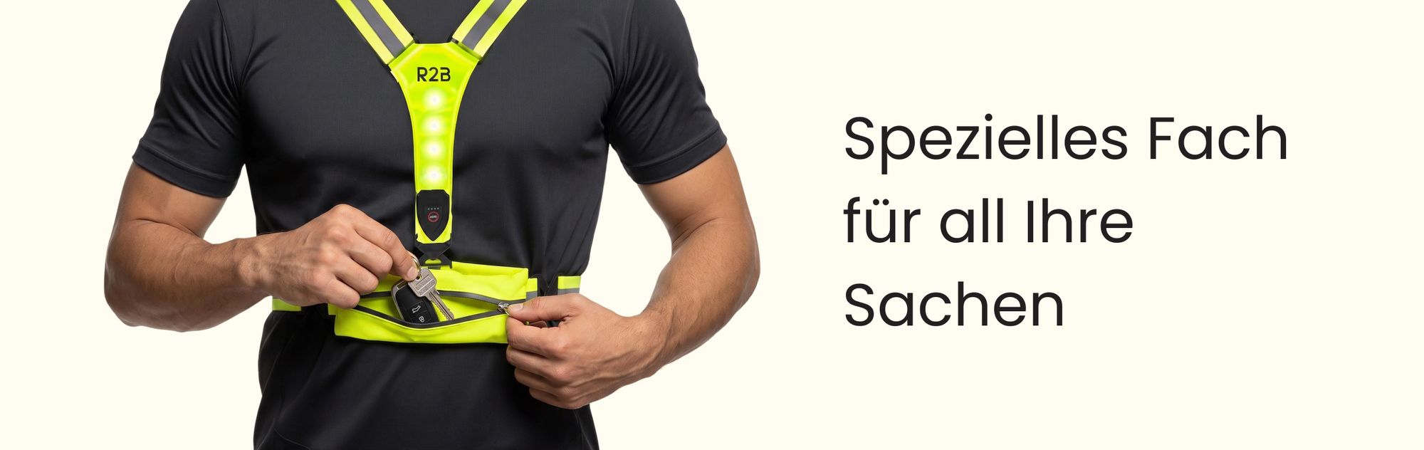 R2B Laufweste mit Licht, USB C aufladbar, reflektierend, mit Tasche, Lauflicht für Damen und Herren, Grau