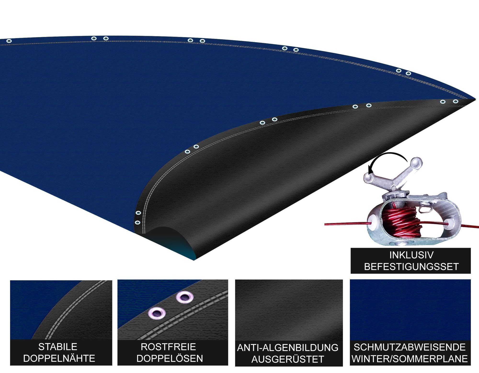 Poolabdeckung Rund für 600-650 cm Pools | Planenmaß Ø 720 cm | Schwarz | Sommer & Winter Poolplane | Solar Abdeckplane 200 g/m² PE Zweifach Beschichtete Abdeckung | Solarplane UV-Resistent