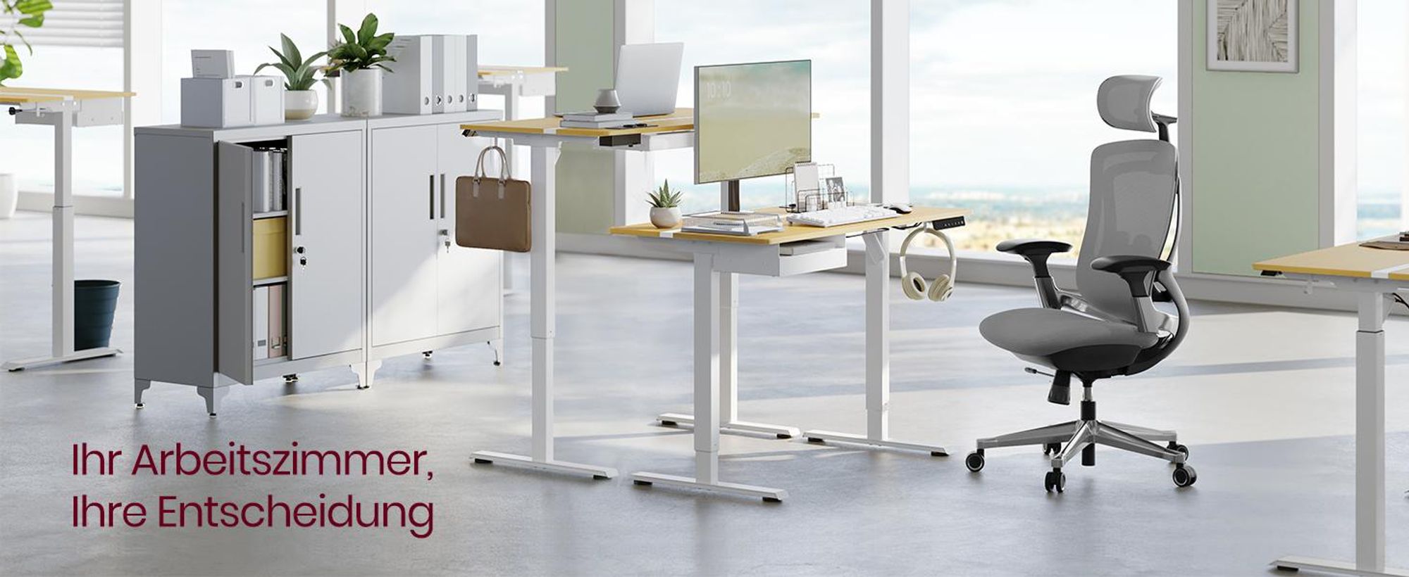 VASAGLE Höhenverstellbarer Schreibtisch elektrisch, mit Steckdose und Schublade, 60 x 120 cm Memory-Funktion, Goldeichenfarben-Wolkenweiß