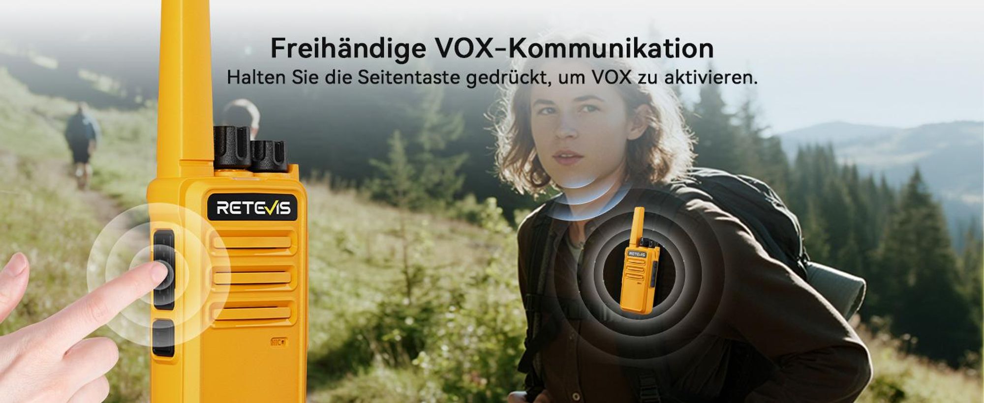 Retevis RT668 Funkgeräte, Lizenzfrei Walkie Talkie, Aufladbar Robust Walkie Talkies mit Headset, 16 Kanäle, VOX, für Freien, Biking, Camping, Wandern