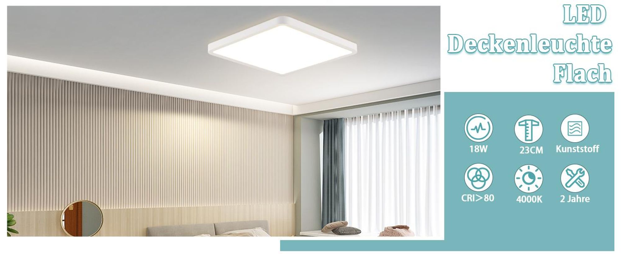 ZMH LED Plafonnier Blanc Plat Plafonnier 18W 23CM Angulaire Chambre Plafonnier IP20 4000K pour Cuisine Couloir