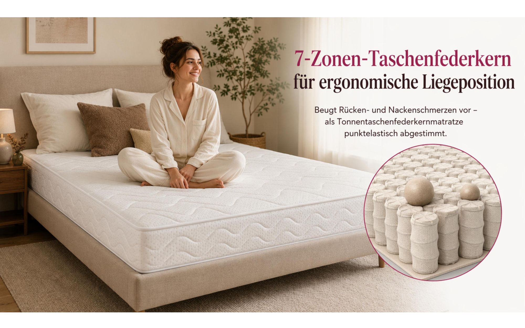 MARPUR Taschenfederkernmatratze 120x200 Premium Kokos, 7 Zonen, H3/H4, Höhe 27 cm