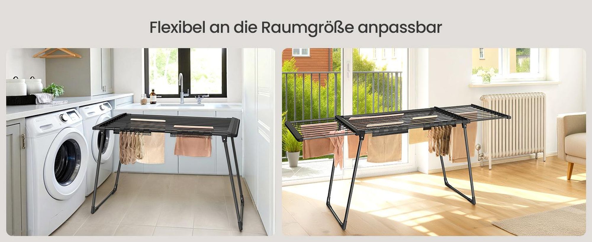 SONGMICS Wäscheständer, Standtrockner, ausziehbare Flügel, 22 m Trockenfläche, mit Sockenhalter, klappbar, schwarz