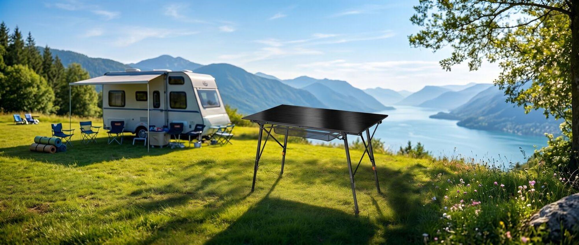 tectake® Aluminium Campingtisch Bastian faltbar 120 x 70,5 x 58 – 79 cm