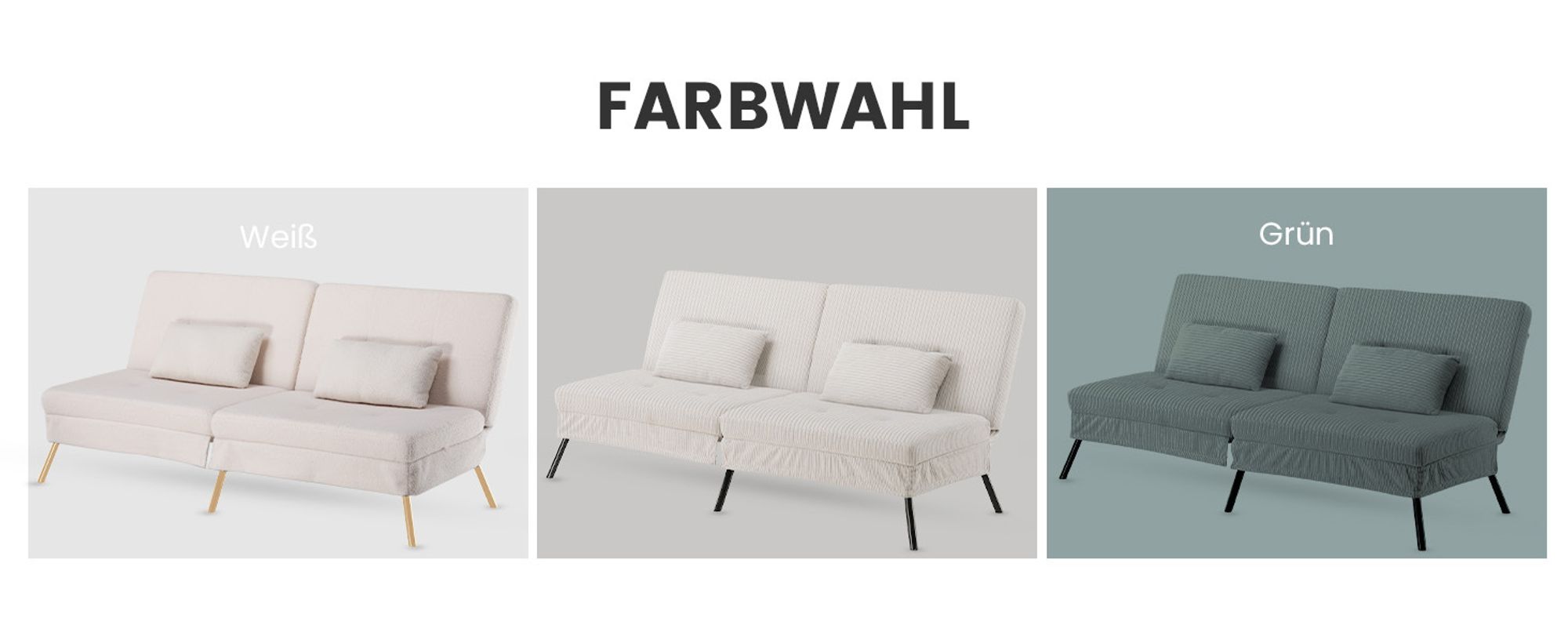 COMHOMA Sofa Schlafsofa mit Schlaffunktion, Klappsofa, Bettcouch, ecksofa, Couch Gästebett, 3-Sitzer Sofa, mit verstellbare Rückenlehne aus Kordstoff