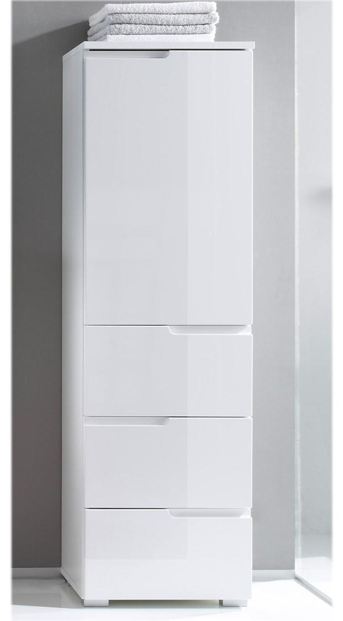 Suzette I Midischrank – Moderner Badezimmerschrank mit Hochglanzfront und viel Stauraum
