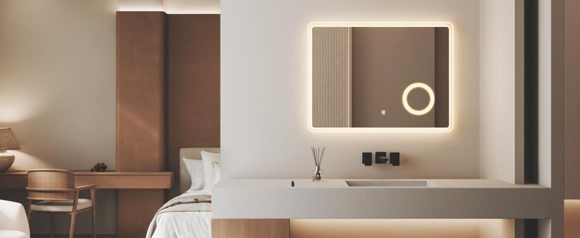 S'AFIELINA LED Badspiegel 80 x 60 cm Wandspiegel mit Touch-Schalter+Beschlagfrei+3 Lichtfarbe 3000K/4000K/6500K Lichtspiegel mit 3-Fach Vergrößerung
