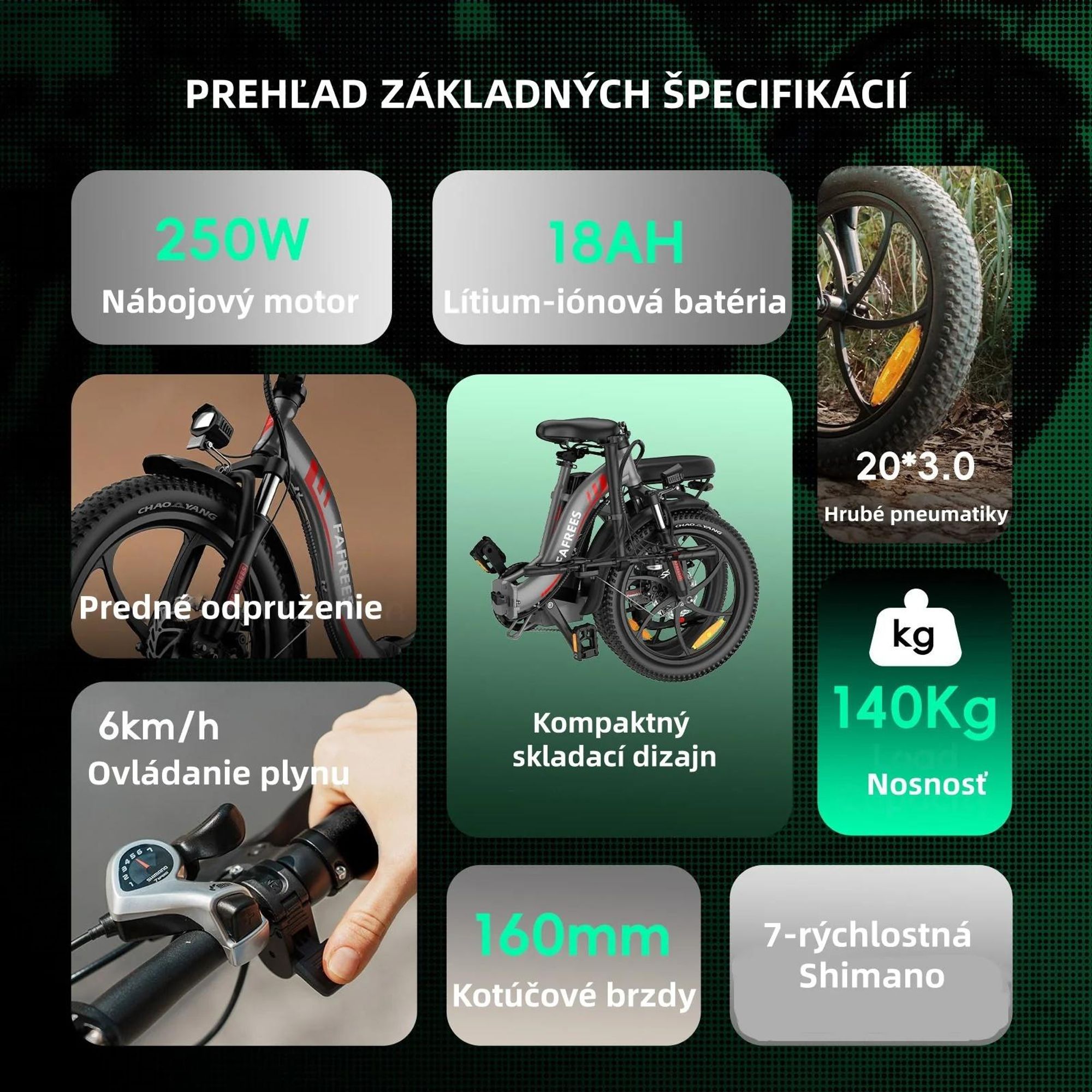 FAFREES F20 E-bike - Motor 250W, Batéria 36V18Ah, 20 Palcové Mechanická Kotúčová Brzda - Sivá