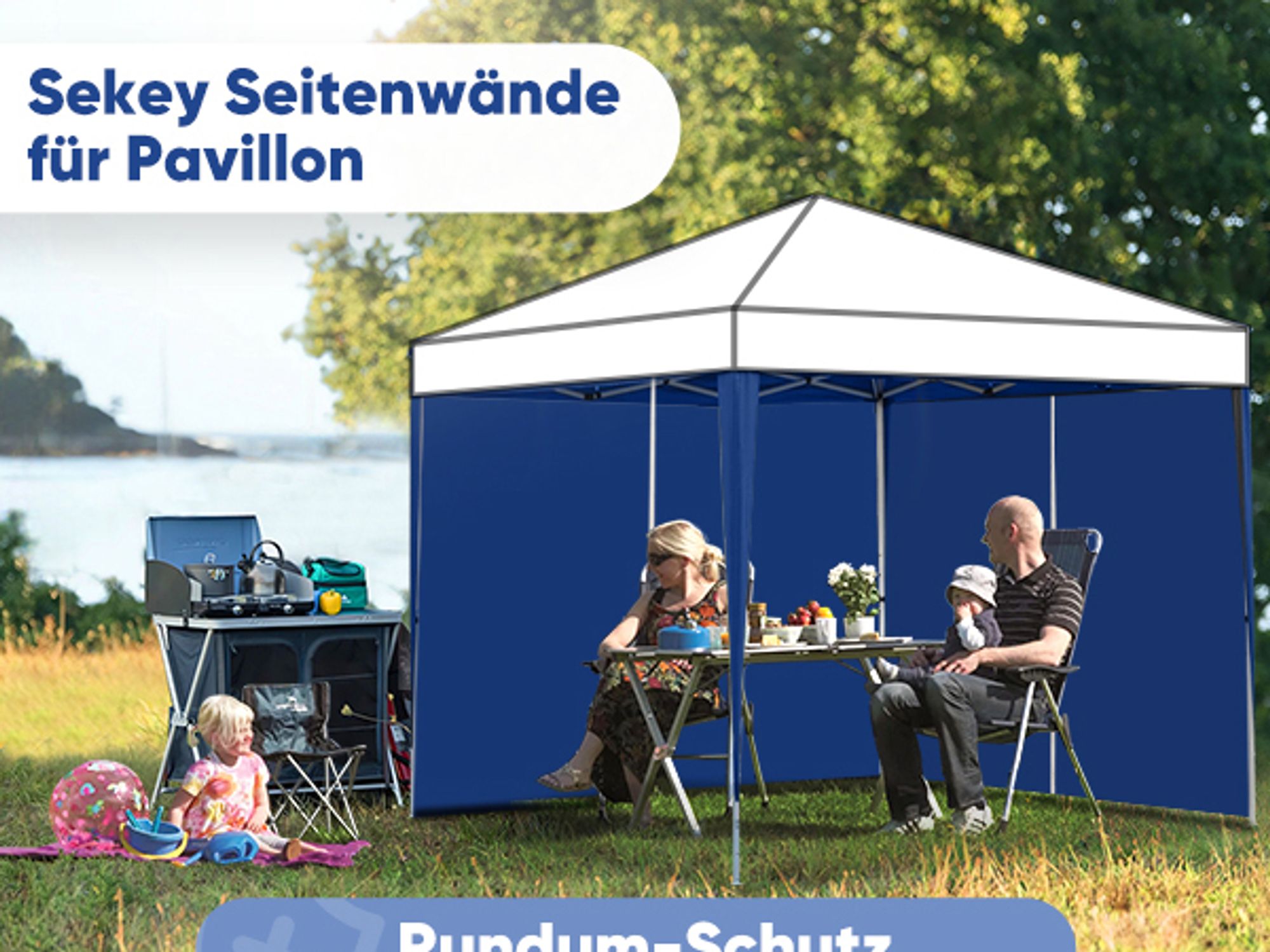 Sekey 2 Seitenteile für 3x3 /3x6m/3x9m pavillon mit Reißverschluss, Dunkelblau