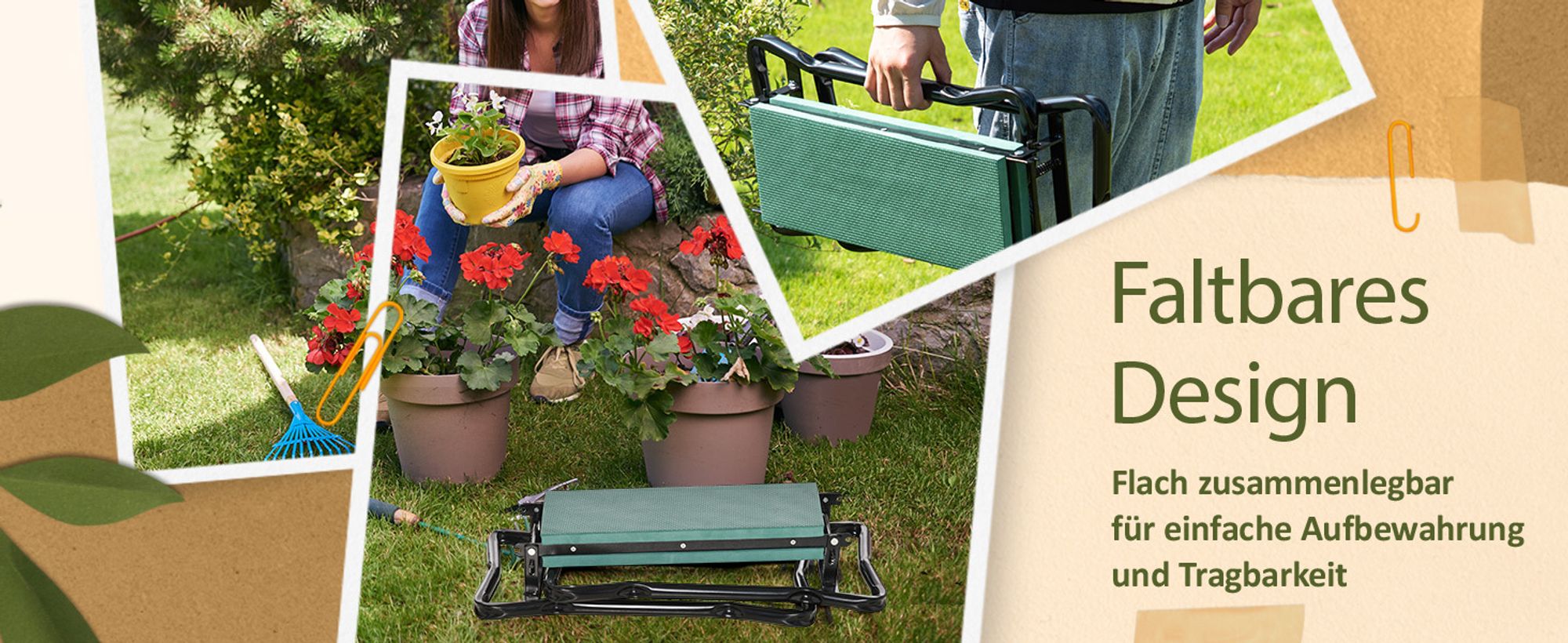 Outsunny Kniebank für Gartenarbeit Klappbarer Gartenhocker Kniehilfe bis 150 kg