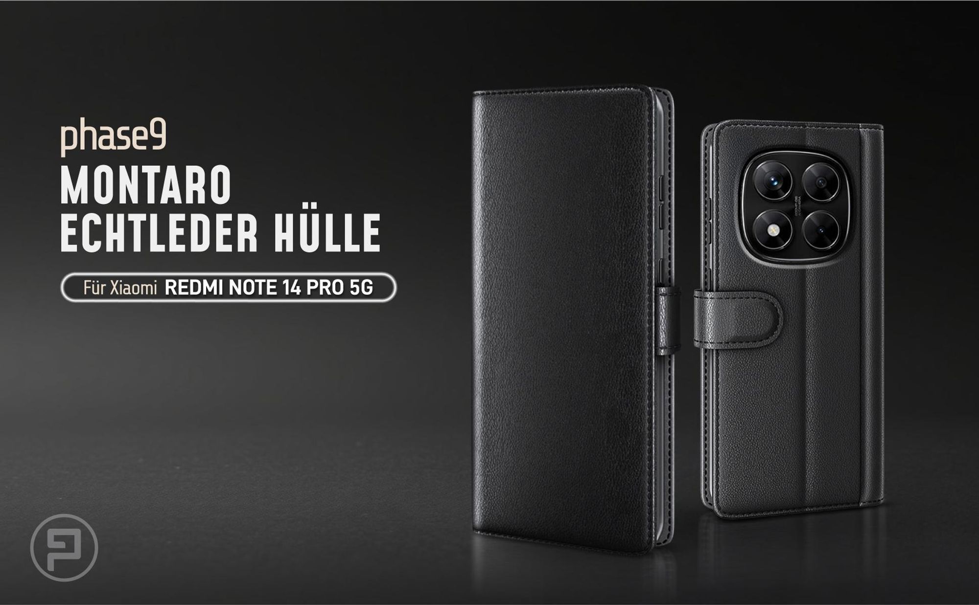 Schwarze Lederhülle für Xiaomi Redmi Note 14 Pro 5G mit Magnetschließe