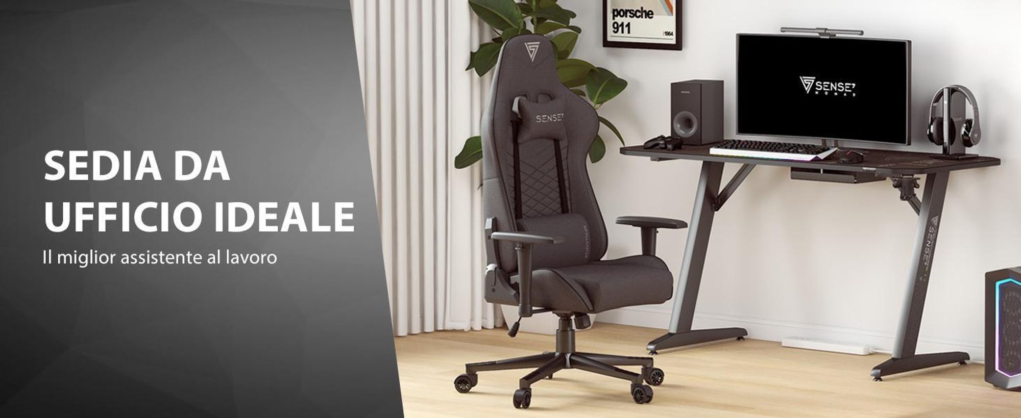 Sedia da gaming SENSE7 Spellcaster in tessuto nero-blu - Sedia da ufficio ergonomica, sedia da scrivania per PC, sedia da gaming, portata 150 kg, braccioli 2D, reclinabile a 160°, poltrona direzionale