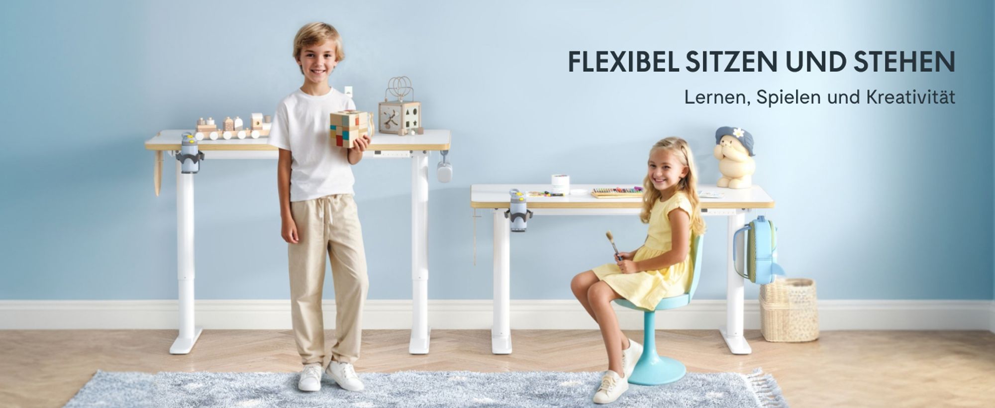 FLEXISPOT Kinderschreibtisch, elektrisch höhenverstellbar Schreibtisch, für Kinder ab 6 Jahren, mit LED-Anzeige, 3 Speicherplätzen, Kindersicherung