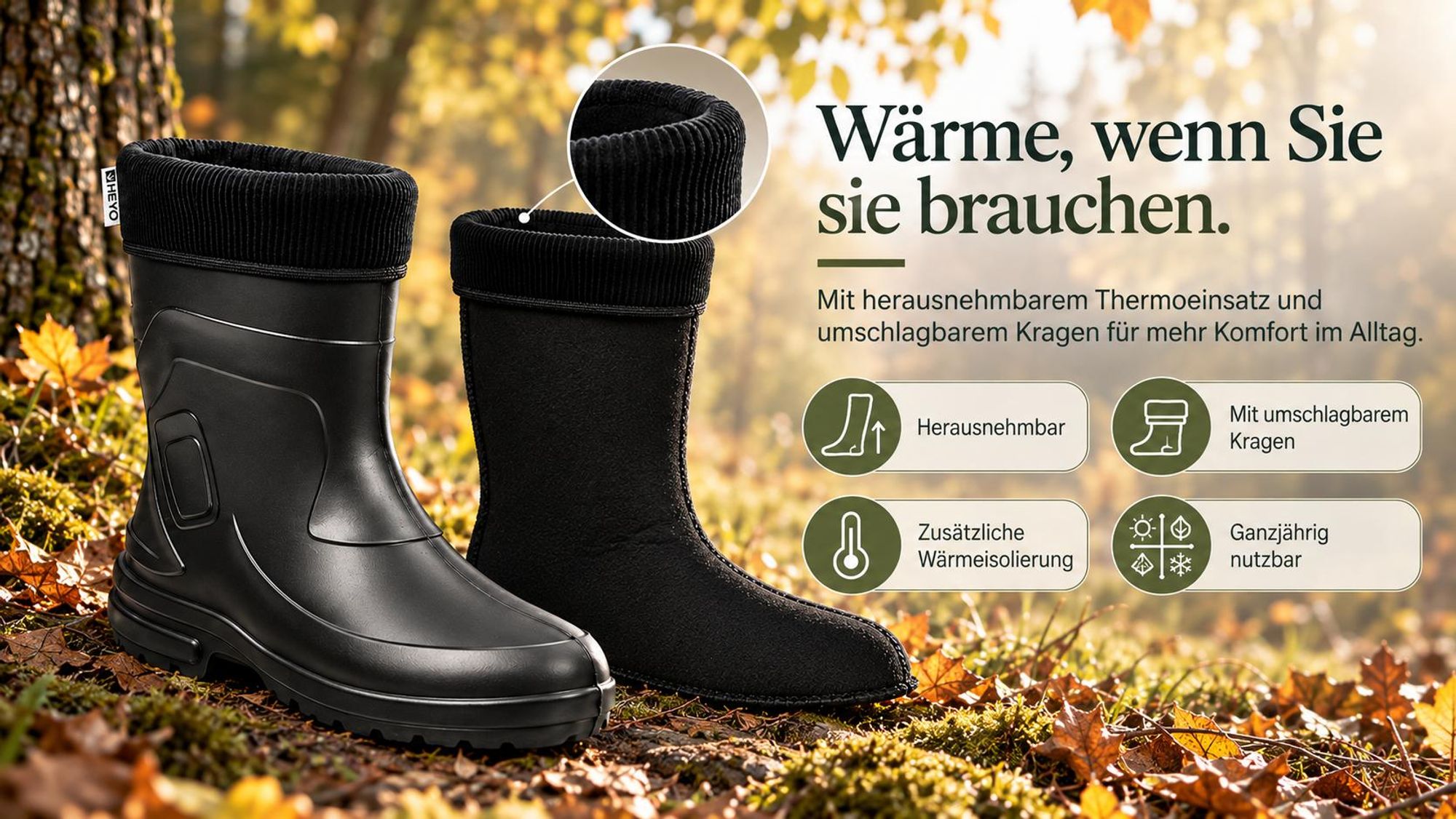 Damen Gummistiefel Halbhoch Regenstiefel HEYO Wasserdicht Gefüttert Stiefel Stiefeletten für Herbst Winter Jessy 38