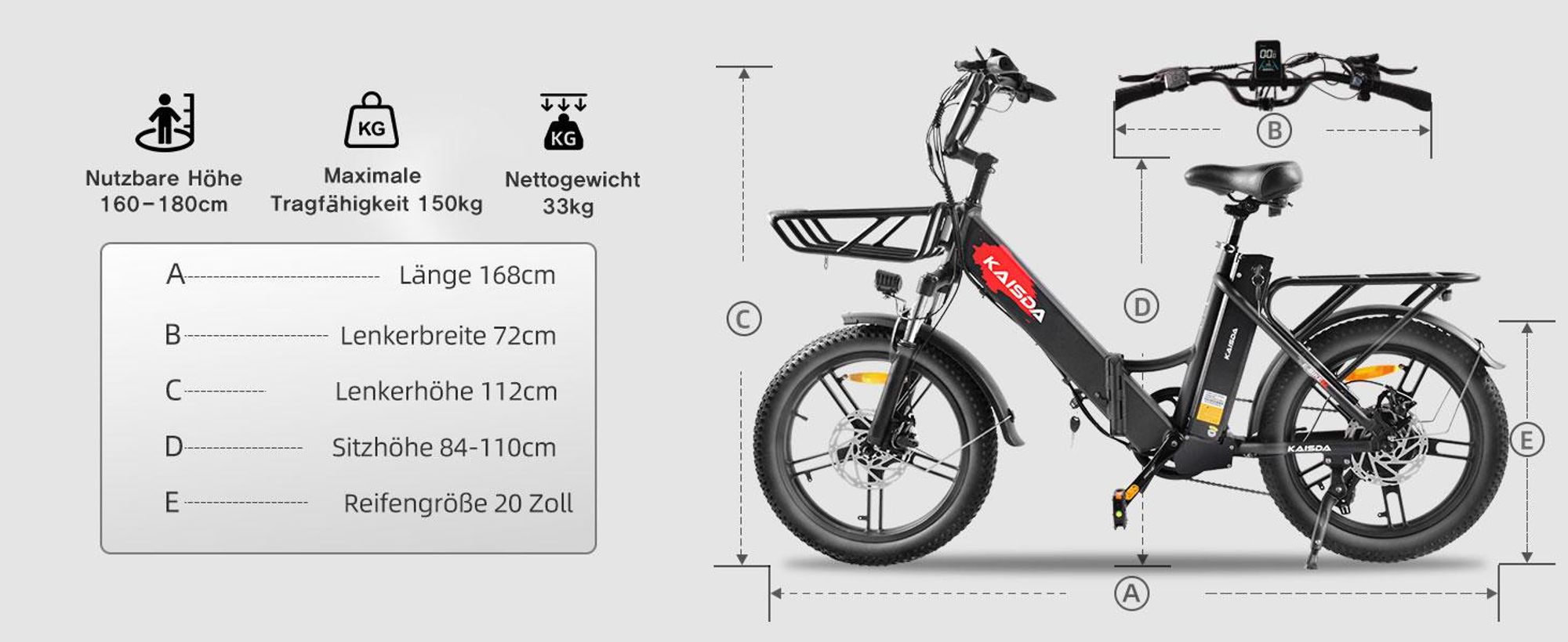 Elektrofahrräder 20 Zoll E Bike Klapprad Pedelec 20.8Ah/36V Lithium-Akku | bis zu 150km, 250W Heckmotor, Trekking/City Pedelec für Damen und Herren