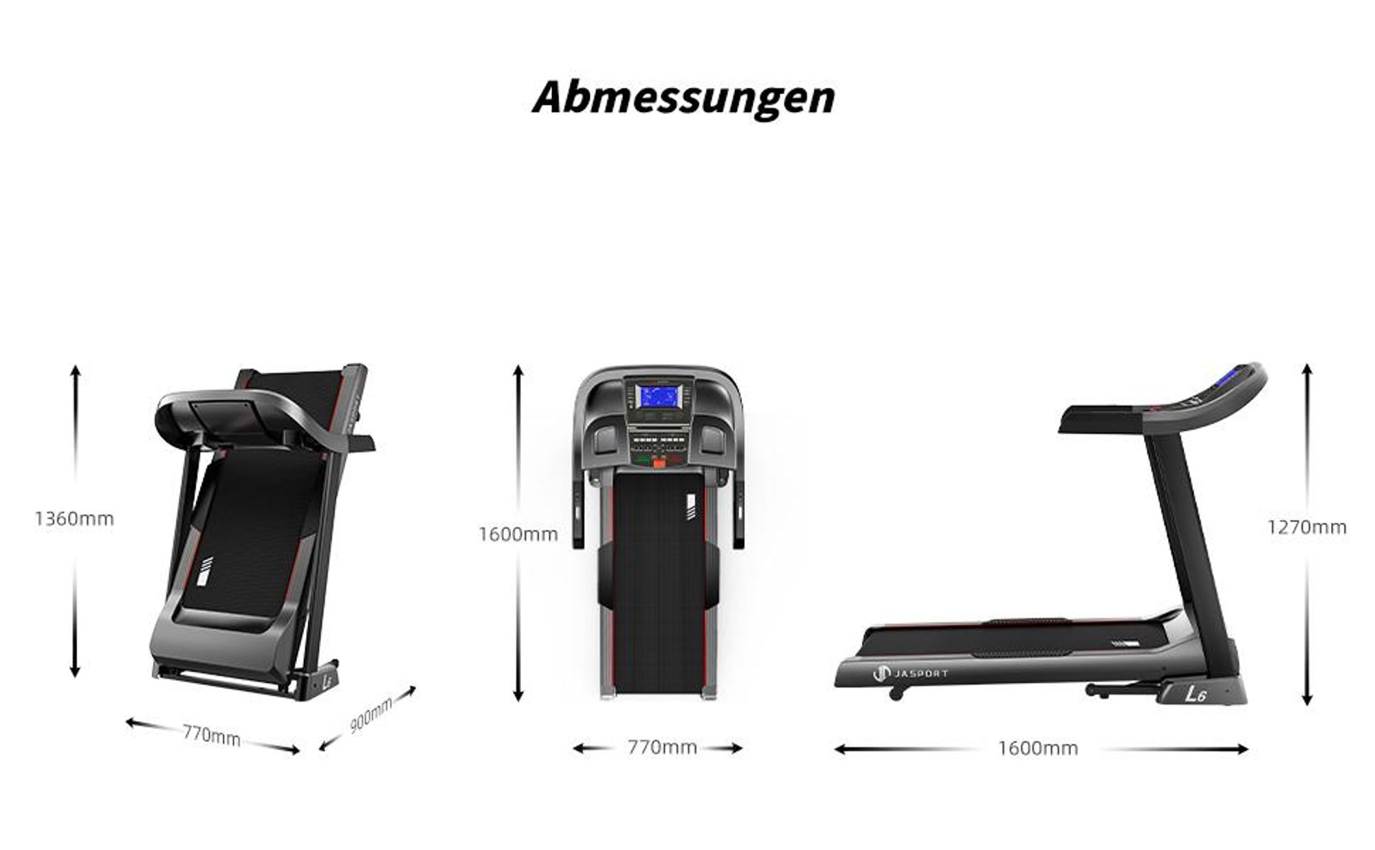 JASPORT L6 Laufband klappbar, 4.0 PS DC-Motor, 20 km/h, 0–15 % Steigung, 1200×500 mm Lauffläche, LCD-Display, Bluetooth-Lautsprecher