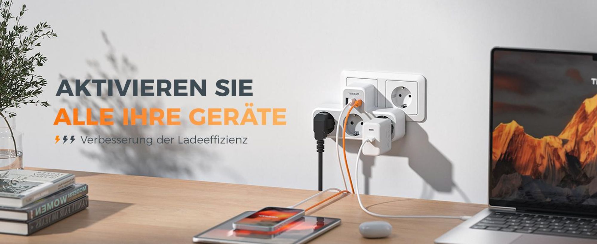 TESSAN Mehrfachstecker mit USB für Steckdose 3 Fach Steckdosenadapter mit 2 USB A und 1 USB C 3600W Mehrfachsteckdose Ladegerät Grau