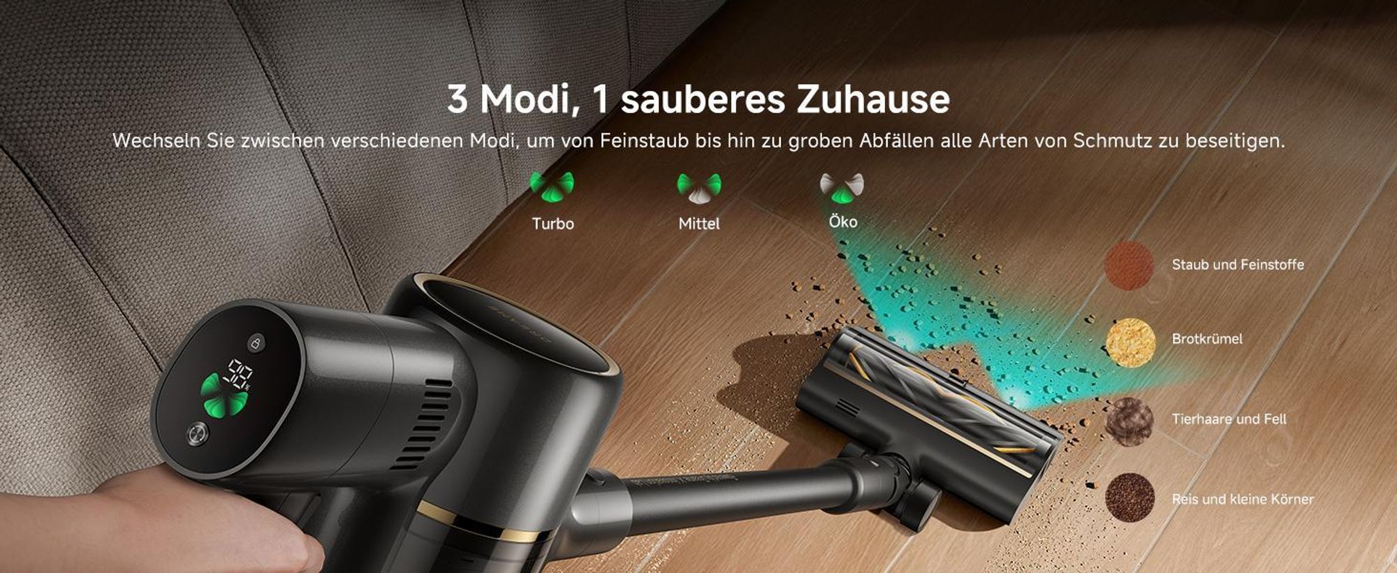 Dreame R20SE-A Akku Handstaubsauger,20KPa＆150AW Saugkraft,Schmutzentsorgung,0 Tangle Bürste,5-schichtiger Filter,Handstaubsauger,LED,90Min,App,Schwarz