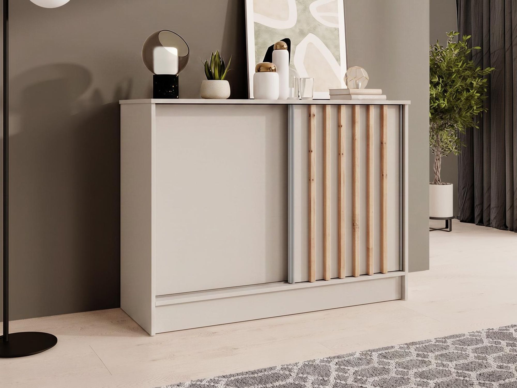BEAUTYSOFA | Kommode HORIZON 100 cm Kaschmir, Artisan mit Lamellen Sideboard mit 2 Schiebetüren, Modernes Design, viel Stauraum