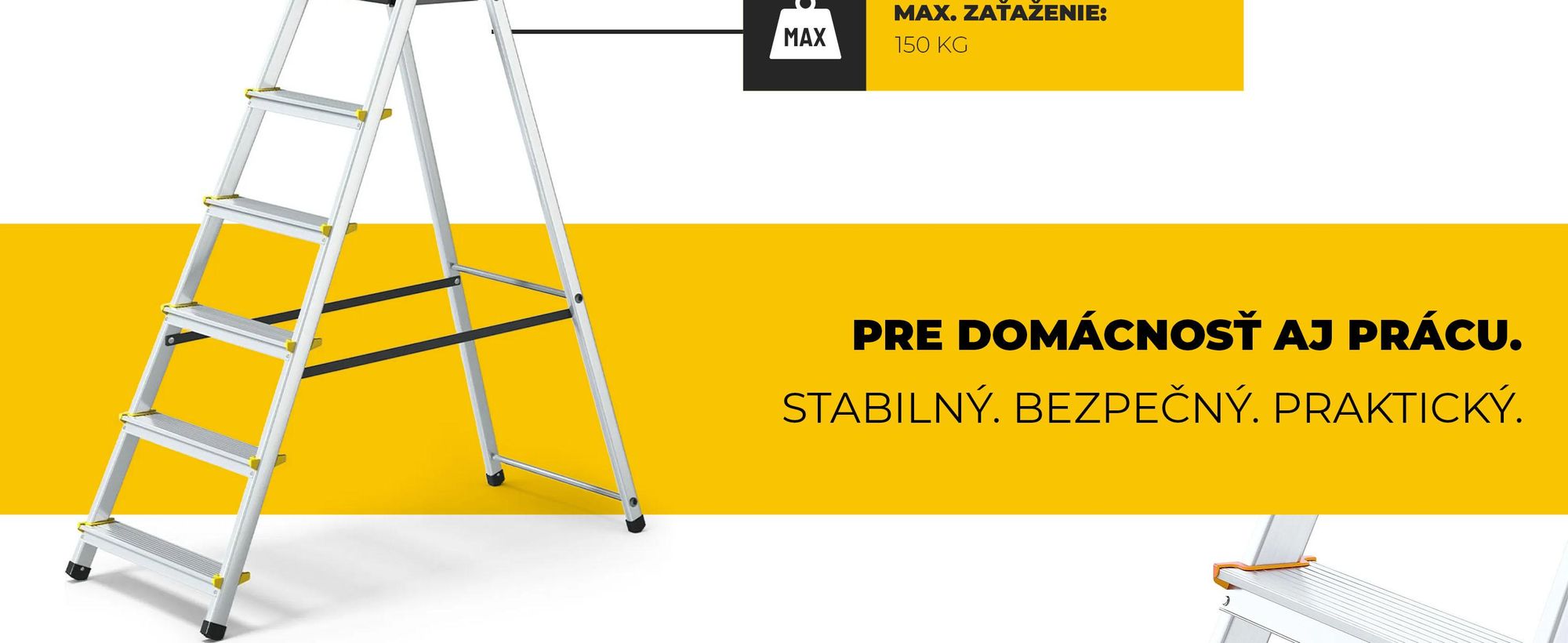 DRABEST | Rebrík - Viacúčelový rebrík - Hliníkový rebrík - PRO 6-stupňový - s policou - do 150 kg
