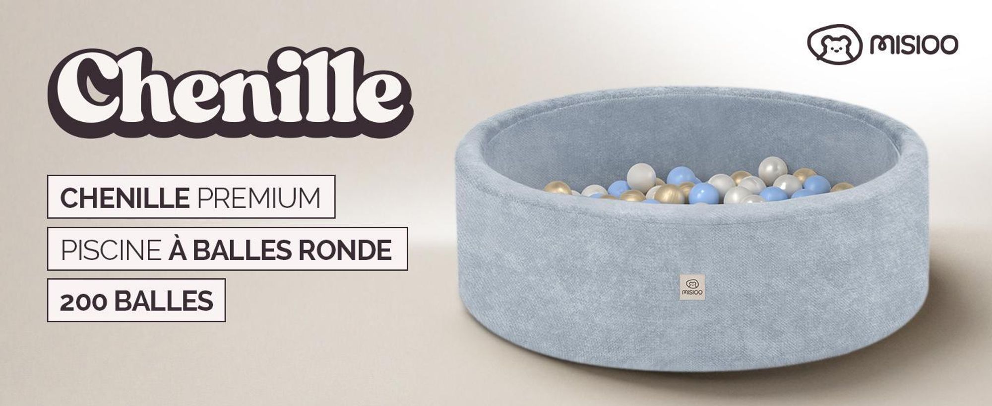 Piscine à balles MISIOO pour bébé 90 x 30 cm avec 200 balles de 6 cm de diamètre – Piscine à balles ronde pour enfants, mousse souple, housse amovible et lavable, piscine de jeu d'intérieur