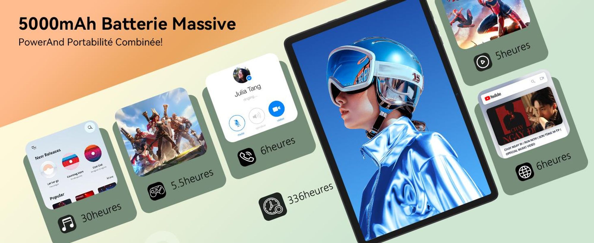 Tablette KINGRID Android 16 avec clavier, 24 (8+16) Go de RAM + 256 Go de ROM (2 To TF), tablette gaming 10 pouces, 5000 mAh, Gemini AI, Widevine L1, WiFi 5G, Face ID