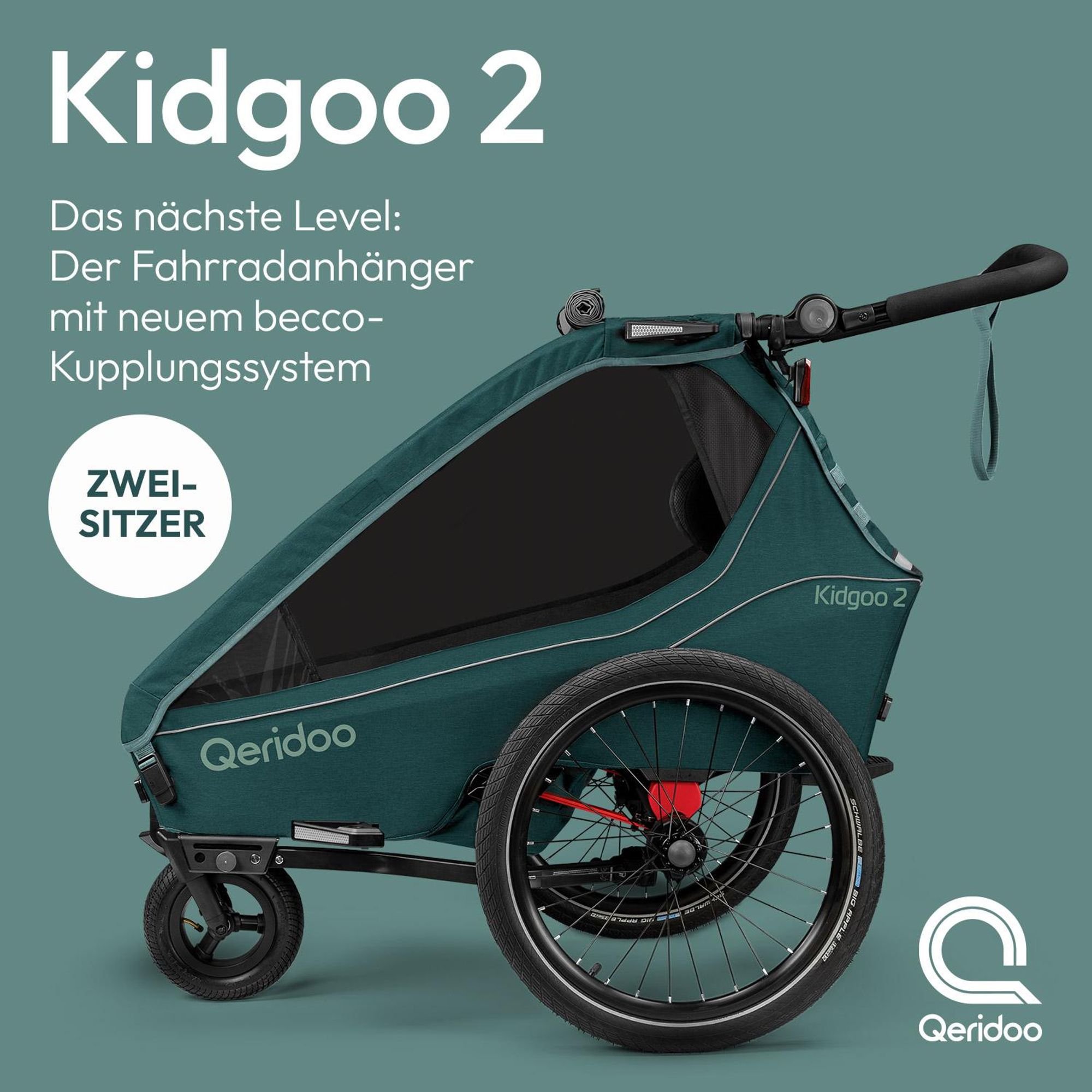 Qeridoo Kidgoo 2- Kinderfahrradanhänger für 2 Kinder, Farbe: Pacific Blue