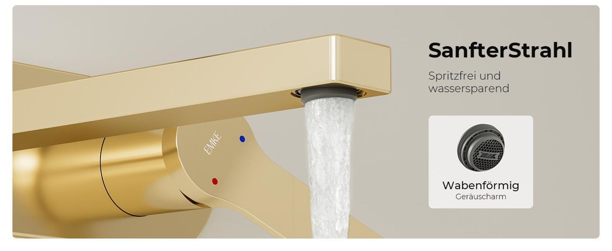 EMKE Wasserhahn Badarmatur 288x210x70mm Einhebel Mischbatterie, Warm und Kalt Waschbecken Armatur, Wandmontiert Waschtischarmatur - Champagner-Gold