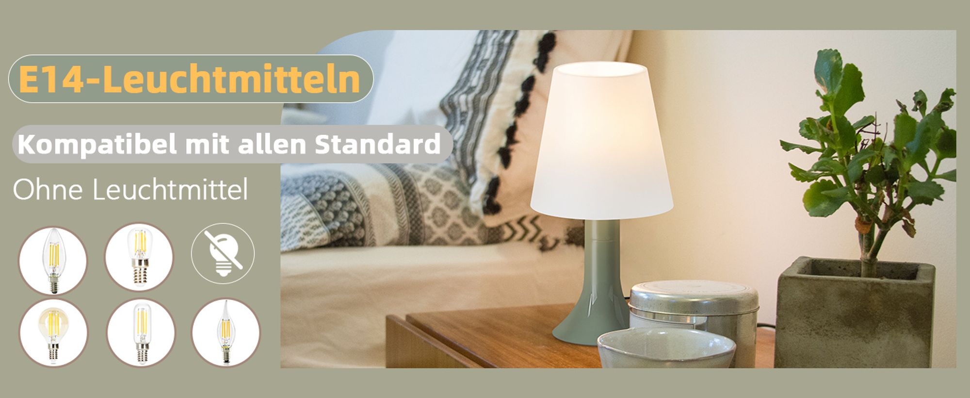 ZMH Tischlampe Wohnzimmer Tischleuchte 2er Set Grün mit Kabel Nachttischlampe E14 Tischlampen Moderne Landhausstil für Esstisch Schlafzimmer