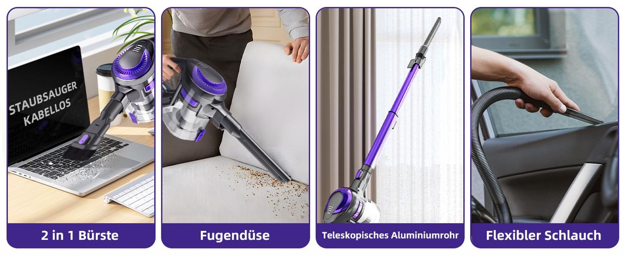 Aiibot 60000PA Akku Staubsauger, Staubsauger Kabellos,Kabelloser Staubsauger, 5 in1 Akkustaubsauger Bürstenloser Motor 50min, für tierhaare, 4HEPA