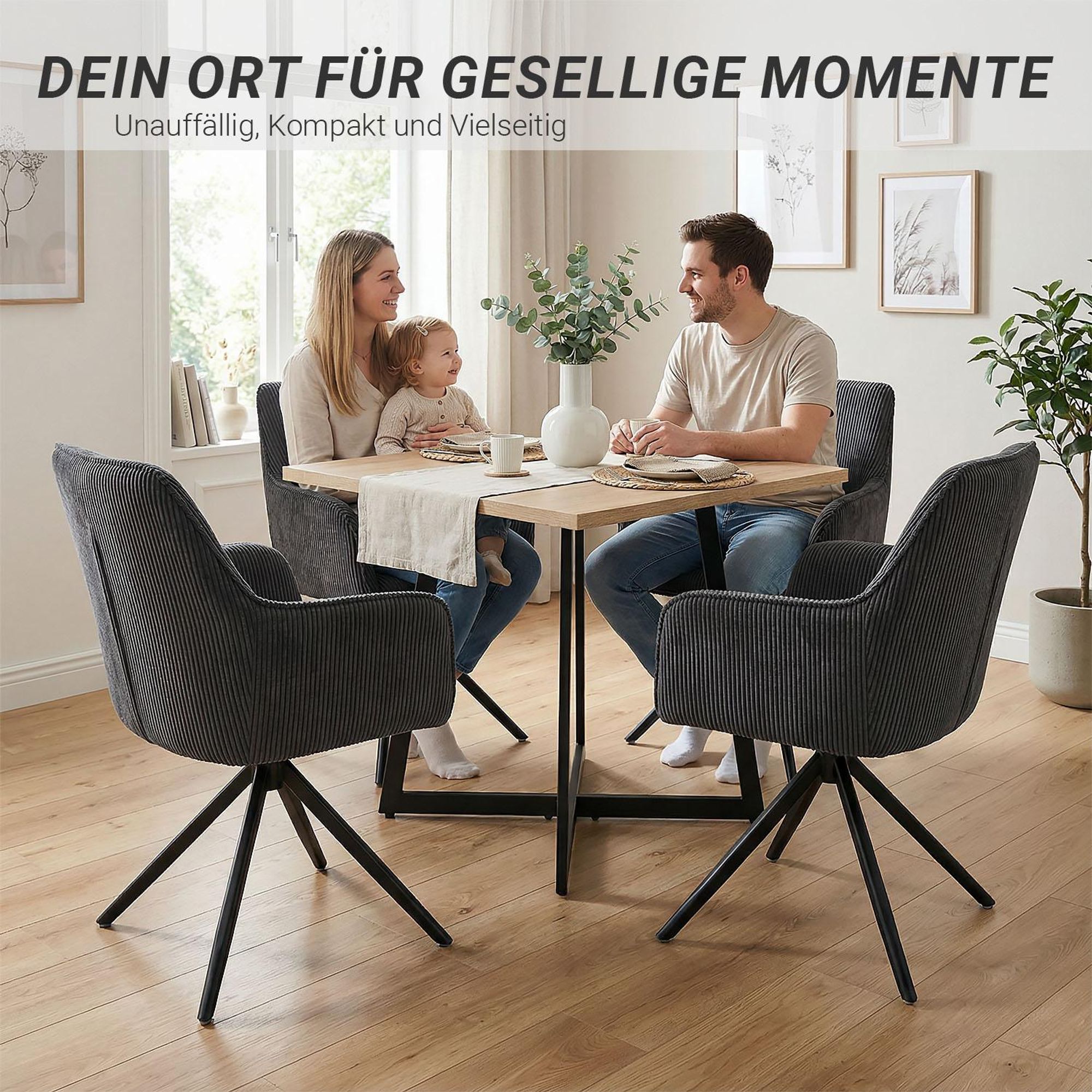 Kleiner Esstisch mit Metallgestell für bis zu 4 Personen.