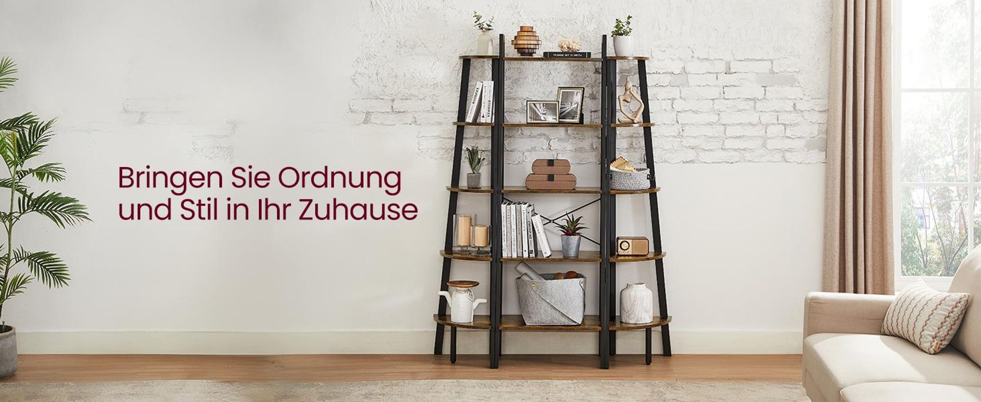 VASAGLE Standregal, Bücherregal, Leiterregal, mit 5 Ablagen, 172 x 56 x 34 cm