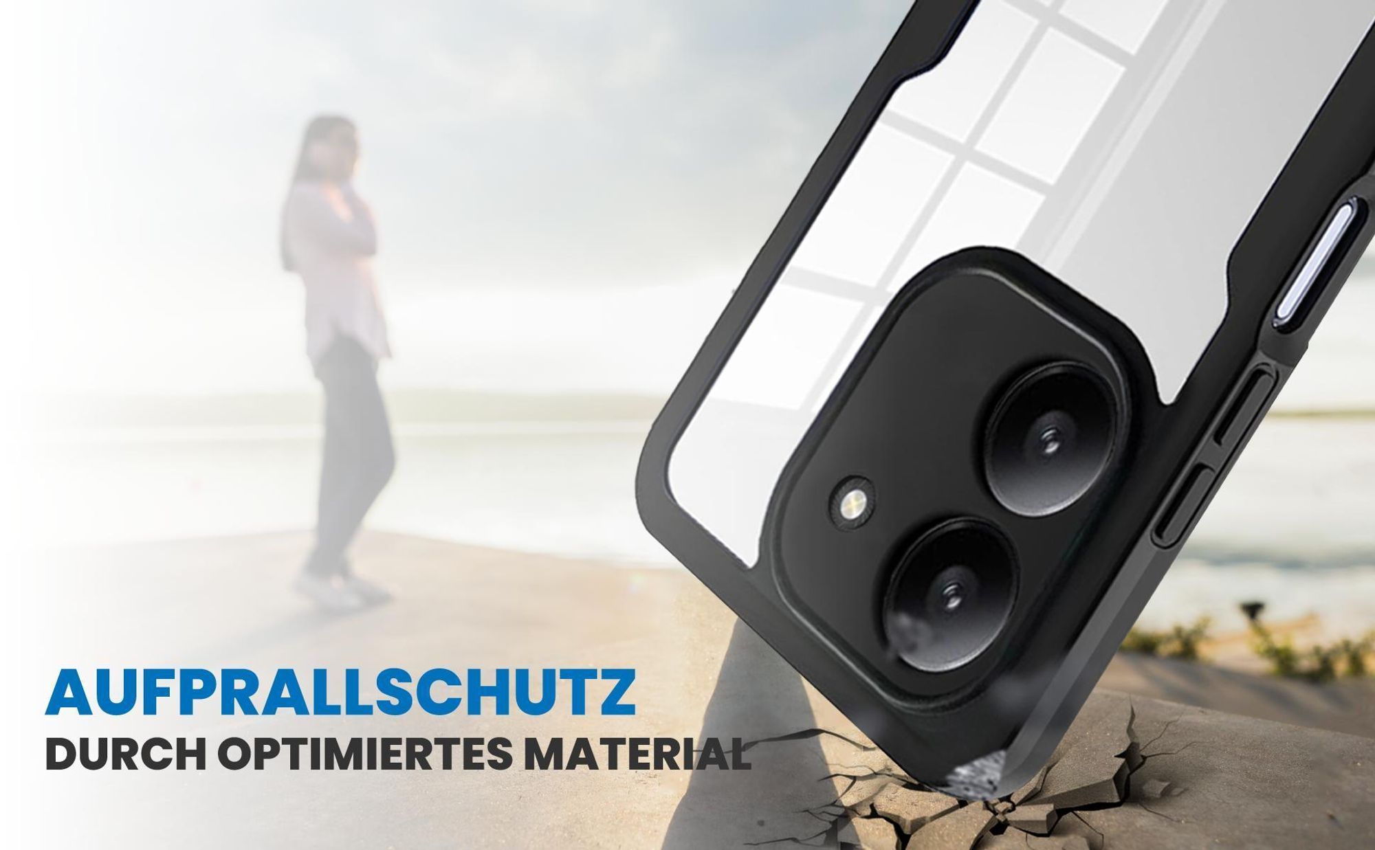 Schwarzes Front Back Cover für Xiaomi Redmi 13C mit Aufprallschutz