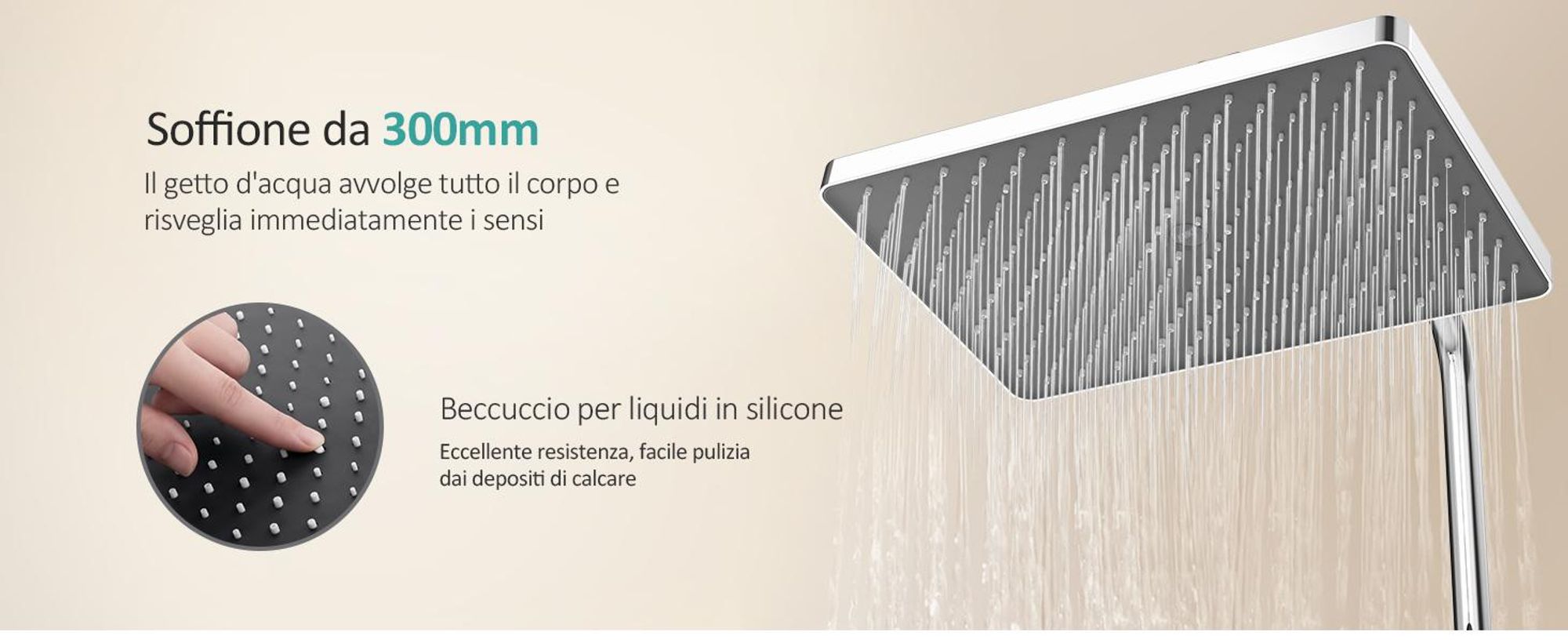 Sistema doccia EMKE con termostatico mensola in vetro doccetta 3 modalità di getto doccia a pioggia, rubinetteria per bagno e doccia, a parete,  KTW, cromo - F09
