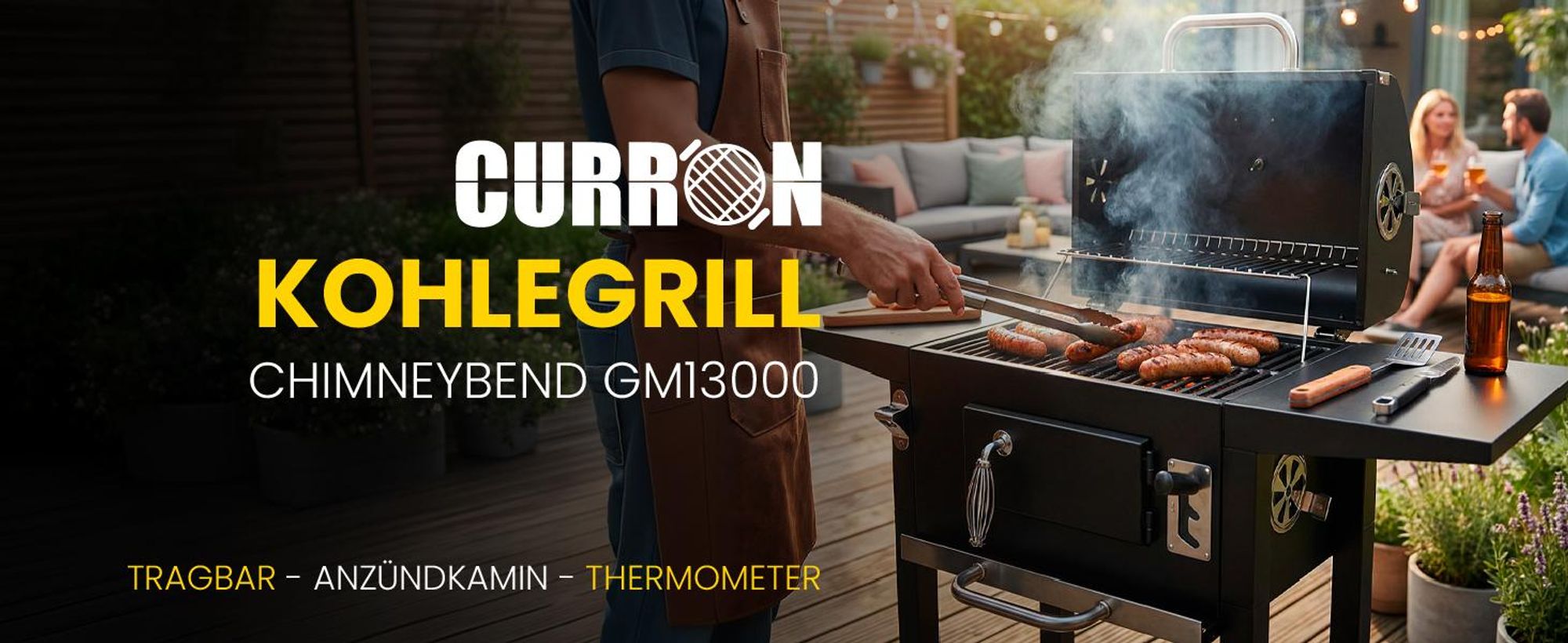 Grosser Holzkohlegrill Grillwagen XXL mit Deckel und Thermometer