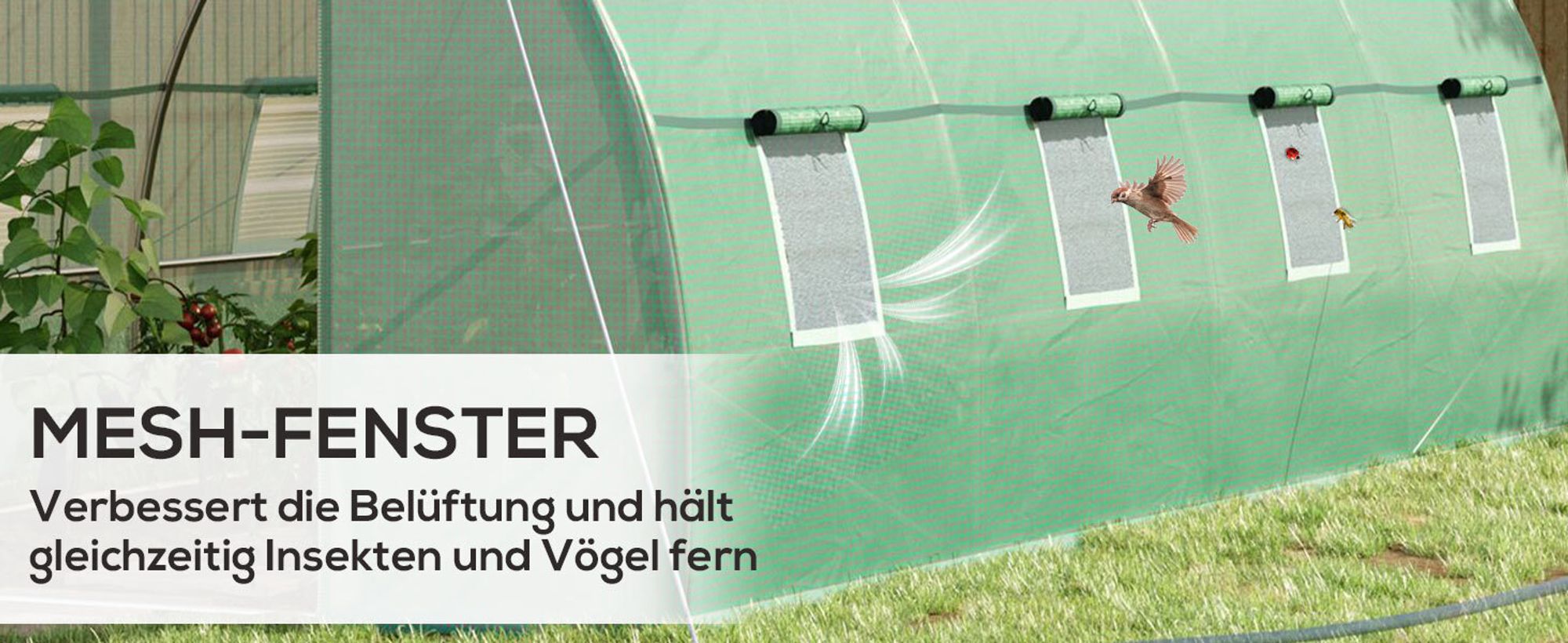 Outsunny Foliengewächshaus Tomatengewächshaus Treibhaus Folientunnel Frühbeet mit Fenster Grün 595 x 300 x 200 cm