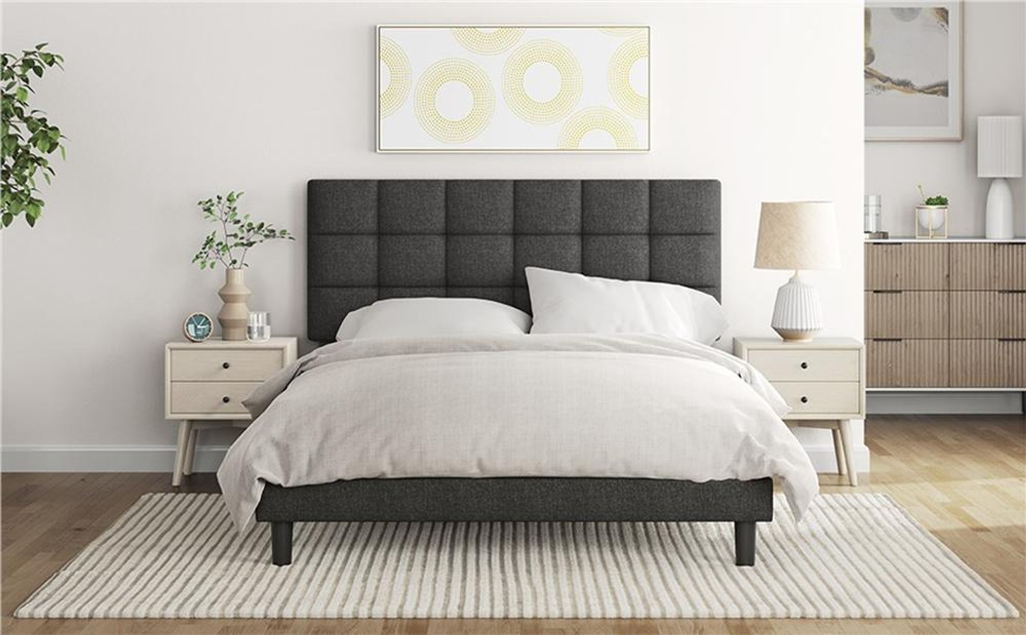 Yaheetech Polsterbett Doppelbett mit Höhenverstellbarem KopfteilStabiler Bettrahmen Stoffbett mit Lattenrost Bettgestell 140x200 cm Dunkelgrau