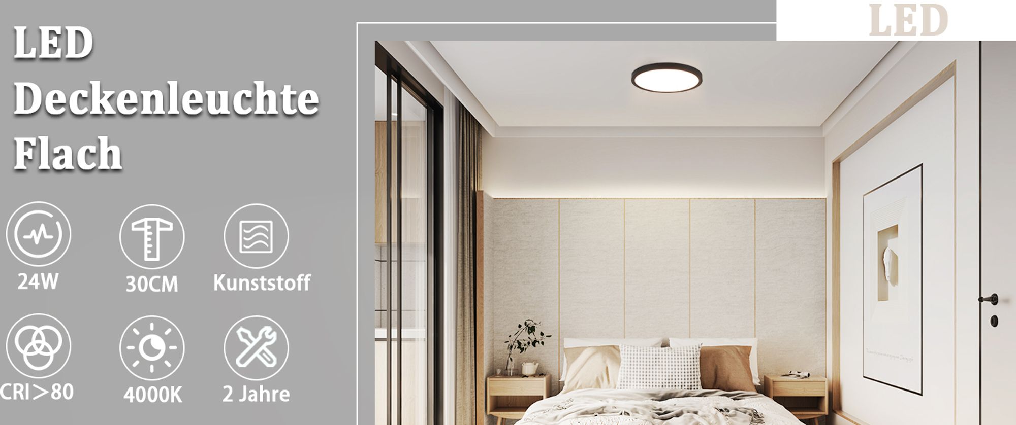 ZMH LED stropné svetlo čierne ploché stropné svietidlo 24W 30CM okrúhle stropné osvetlenie spálne strop IP44 4000K pre kuchyňu chodbu